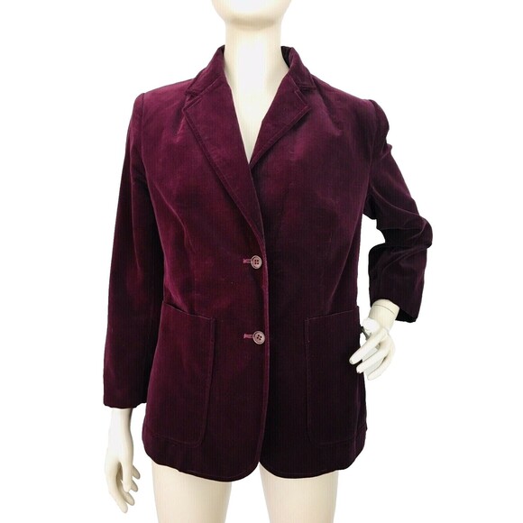 Vintage 70s Burgundy Velvet Two-Button Business Blazer Women's S/M Made in Japan - Picture 1 of 7